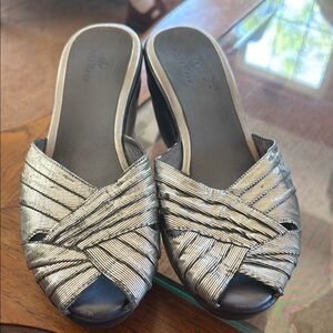 Cole Haan Silver Metallic Wedge Slides